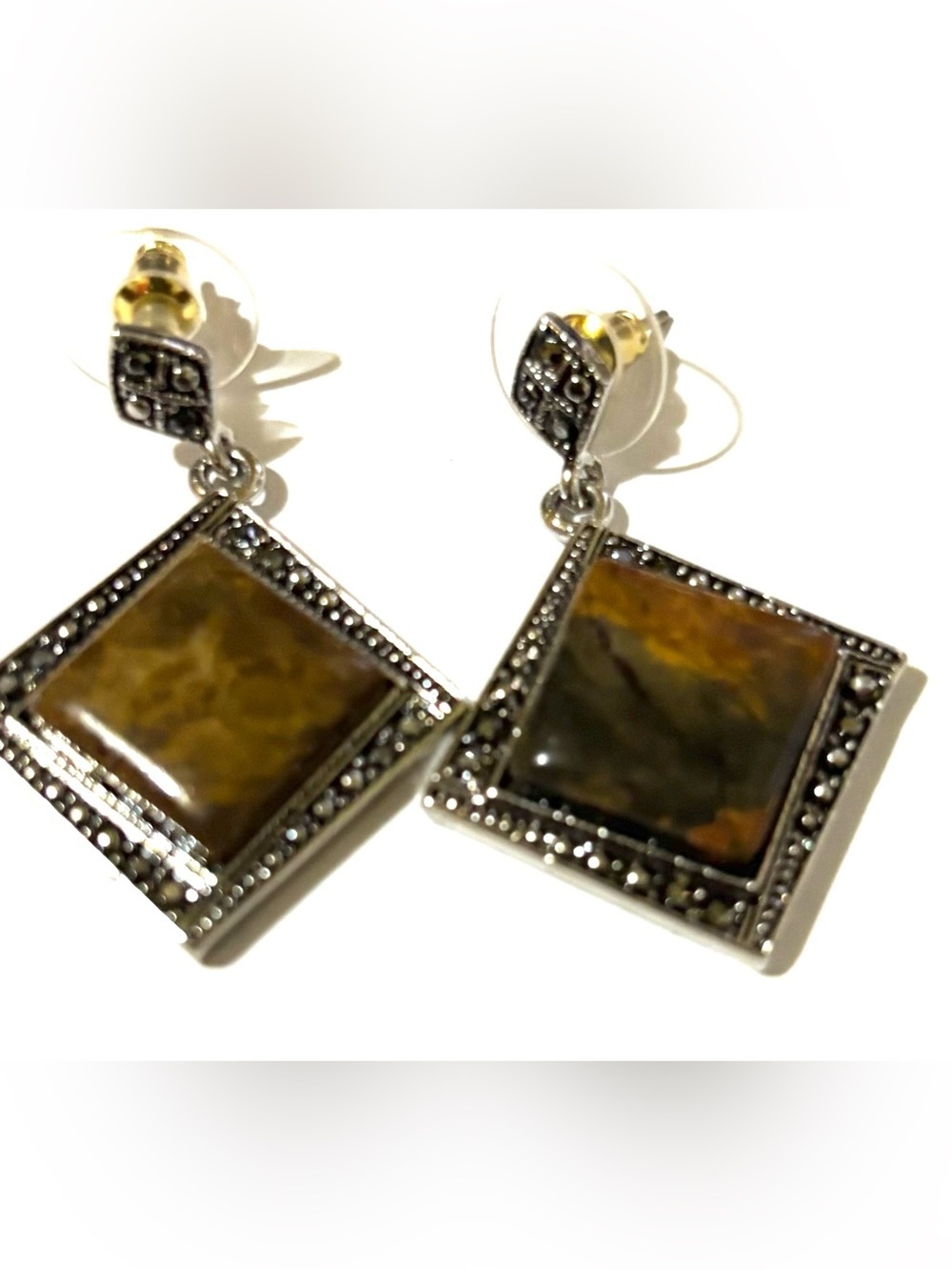 Vintage Brown and Gold Marbled Drop Earrings